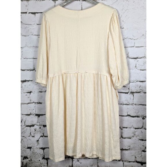 Crinkle Gauze Baby Doll Empire Waist A-Line Dress Boho Cottage Cream Size Large - Picture 4 of 6